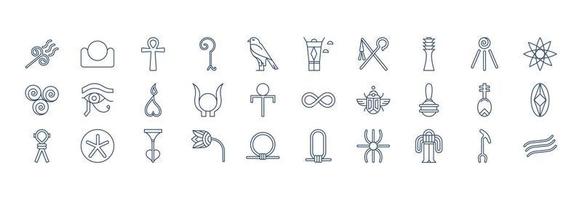 coleção de ícones relacionados a símbolos egípcios, incluindo ícones como ar, fogo, deus e muito mais. ilustrações vetoriais, conjunto perfeito de pixels vetor