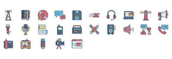 coleção de ícones relacionados à comunicação, incluindo ícones como antena, livro, bate-papo, disquete e muito mais. ilustrações vetoriais, conjunto perfeito de pixels vetor