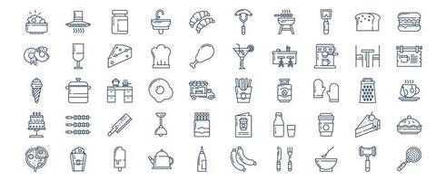 coleção de ícones relacionados a café e restaurante, incluindo ícones como tigela de arroz, chef, pastelaria e muito mais. ilustrações vetoriais, conjunto perfeito de pixels vetor