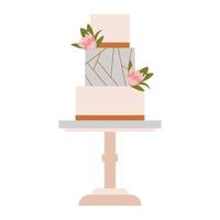 doces flores de bolo de casamento. três níveis de creme. casamento moderno, aniversário, noivo, noiva vetor