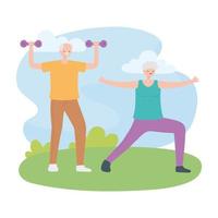 idosos se exercitando no parque vetor