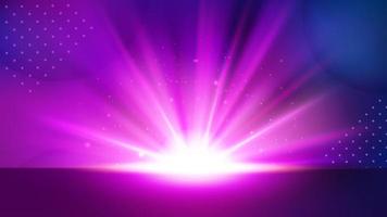 luz violeta subindo do horizonte, fundo de brilho brilhante. ilustração vetorial widescreen vetor