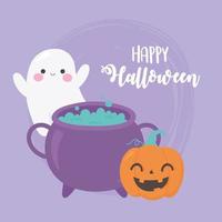 abóbora de halloween, fantasma, caldeirão com cartão de poção vetor