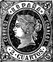 selo de espanha 2 cuartos, 1862, ilustração vintage vetor