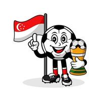 mascote cartoon futebol bandeira de singapura com vencedor do troféu vetor