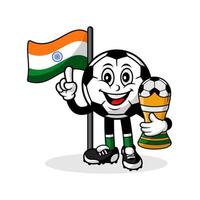 mascote cartoon futebol bandeira da índia com vencedor do troféu vetor