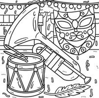 desenho de trompete, tambor e máscara de carnaval para colorir vetor