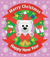 cartão de fundo de natal e ano novo com urso polar vetor