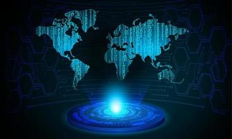 projetor holográfico de mapa do mundo moderno em fundo de tecnologia vetor