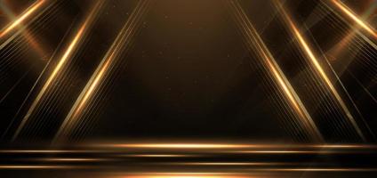 elegante cena dourada diagonal brilhando com brilho de efeito de iluminação em fundo preto. modelo de design de prêmio premium. vetor