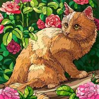 ilustração de imagem gato fofo com flor vetor