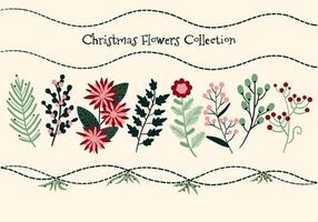conjunto de elementos florais feliz natal, conjunto de elementos desenhados à mão para seu projeto vetor