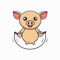 ilustração vetorial fofa de um porco usando uma corda de pular vetor