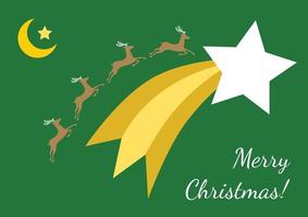 cartaz de natal com renas, meia lua, chapéu de papai noel e estrelas para ilustração de temporada de férias de natal vetor