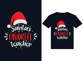 ilustrações de professores favoritos do papai noel para design de camisetas prontas para impressão vetor