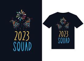 Ilustrações de esquadrão de 2023 para design de camisetas prontas para impressão vetor