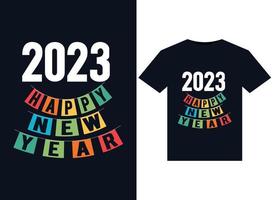 2023 ilustrações de feliz ano novo para design de camisetas prontas para impressão vetor