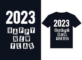 2023 ilustrações de feliz ano novo para design de camisetas prontas para impressão vetor