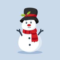 boneco de neve com ilustração de design de personagens de chapéu de natal vetor