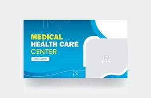 banner de saúde médica cobre miniatura de vídeo e banner da web para modelo de miniatura social de negócios de clínica hospitalar vetor