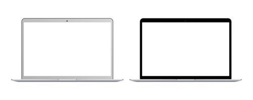 conjunto de laptop preto e branco realista com tela em branco, isolada no fundo branco. notebook laptop realista com tela vazia. espaço de cópia em branco. vetor