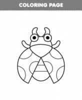jogo de educação para crianças página para colorir de folha de trabalho de bug imprimível de arte de linha de joaninha de desenho bonito vetor