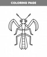 jogo de educação para crianças página para colorir de folha de trabalho de bug imprimível de arte de linha mantis bonito dos desenhos animados vetor