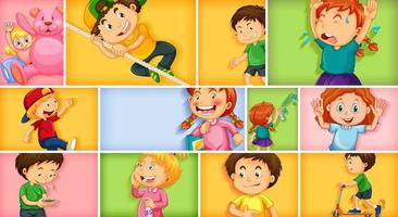 diferentes personagens infantis em diferentes cores de fundo vetor