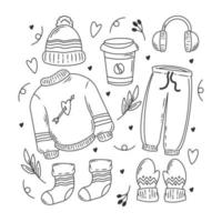 coloração de doodle desenhado à mão de moda de inverno vetor