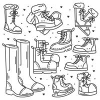 botas de inverno rabiscos desenhados à mão para colorir vetor