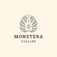 modelo de design de ícone de logotipo monstera folha ilustração em vetor plana