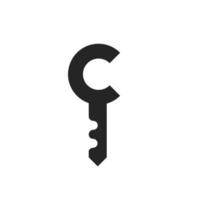 letra c, logotipo seguro com símbolo de chave vetor