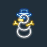 boneco de neve brilhante sinal de néon ilustração em vetor gradiente de borda dura