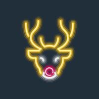 Rudolph, a rena brilhante, sinal de néon, ilustração em vetor gradiente de borda dura