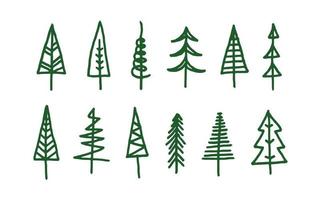 conjunto de elementos de árvore de natal desenhados à mão em ilustração vetorial de estilo doodle vetor
