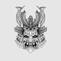 tatuagens pretas máscara de samurai oni diabo ilustração de capacete guerreiro tradicional japonês. conceito militar e histórico para modelos de símbolos e emblemas adequados para tatuagens vetor