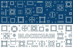 banners de contorno de tecnologia blockchain. ilustração vetorial vetor