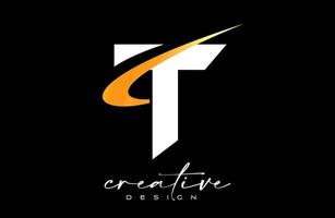 design de logotipo de letra t com swoosh dourado criativo. ícone inicial da letra t com vetor de forma curva