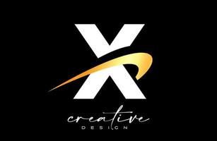 x design de logotipo de letra com swoosh dourado criativo. letra x ícone inicial com vetor de forma curva