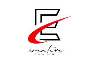 delinear o design do logotipo da carta com swoosh vermelho criativo. letra e ícone inicial com vetor de forma curva