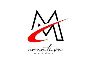 delinear o design do logotipo da letra m com swoosh vermelho criativo. ícone inicial da letra m com vetor de forma curva