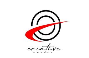 delinear o design do logotipo da carta com swoosh vermelho criativo. letra o ícone inicial com vetor de forma curva