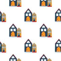 padrão vetorial com casas multicoloridas nórdicas fofas em estilo doodle, hygge, casa aconchegante em um fundo branco. padrão para tecidos, cartões postais, embrulho, pijama. vetor