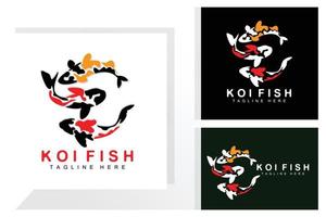 design de logotipo de peixe koi, vetor de peixe ornamental chinês de sorte e triunfo, ícone de peixe dourado da marca da empresa