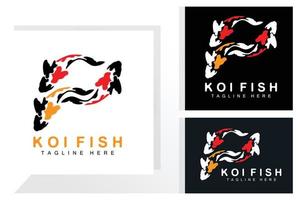 design de logotipo de peixe koi, vetor de peixe ornamental chinês de sorte e triunfo, ícone de peixe dourado da marca da empresa