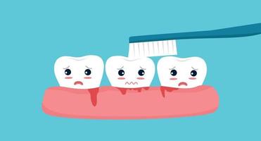 escovar os dentes com sangramento na gengiva ou inflamação da gengivite vetor