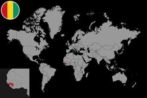 pin mapa com bandeira da Guiné no mapa do mundo. ilustração vetorial. vetor