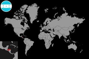 pin mapa com bandeira de honduras no mapa do mundo. ilustração vetorial. vetor