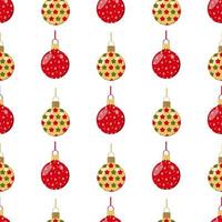 padrão de balões coloridos de natal vermelhos e dourados com fita para embalagens festivas vetor