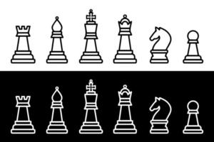 peças de xadrez delineadas em um background.king branco e preto, rainha, torre, bispo, cavalo, peão. peças de xadrez vetoriais. vetor